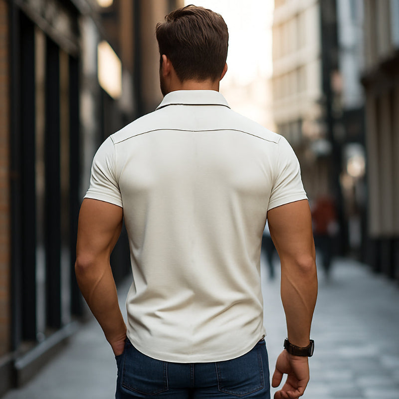 Men's Casal PremiCotn Contrast TriLapel Single Breasted SliFit Short Sleeve ShirtM