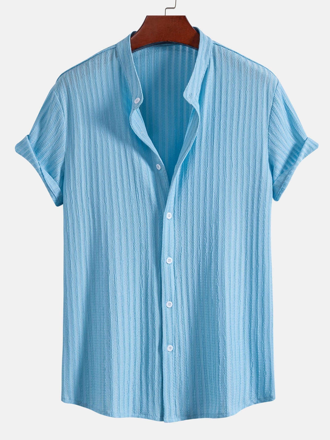 Antares® | Muscle Fit Texture Ribbed Stand Collar Shirt