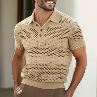 Men's Smmernitted Breathable Polo Neck Short Sleeve T-Shirt