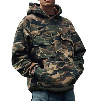 Men's Vine Camoflage Printed Cotn Blend Flap Pocket Long-Sleeved Hoodie