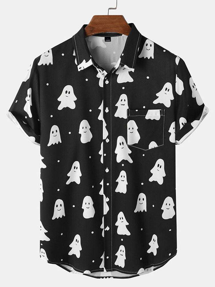 Alviss® | Halloween Cute Ghost Print Button Up Shirt