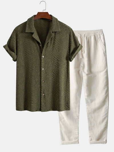 Alfread® | Animal Texture Terry Cuban Shirt & Straight Leg Linen Pants