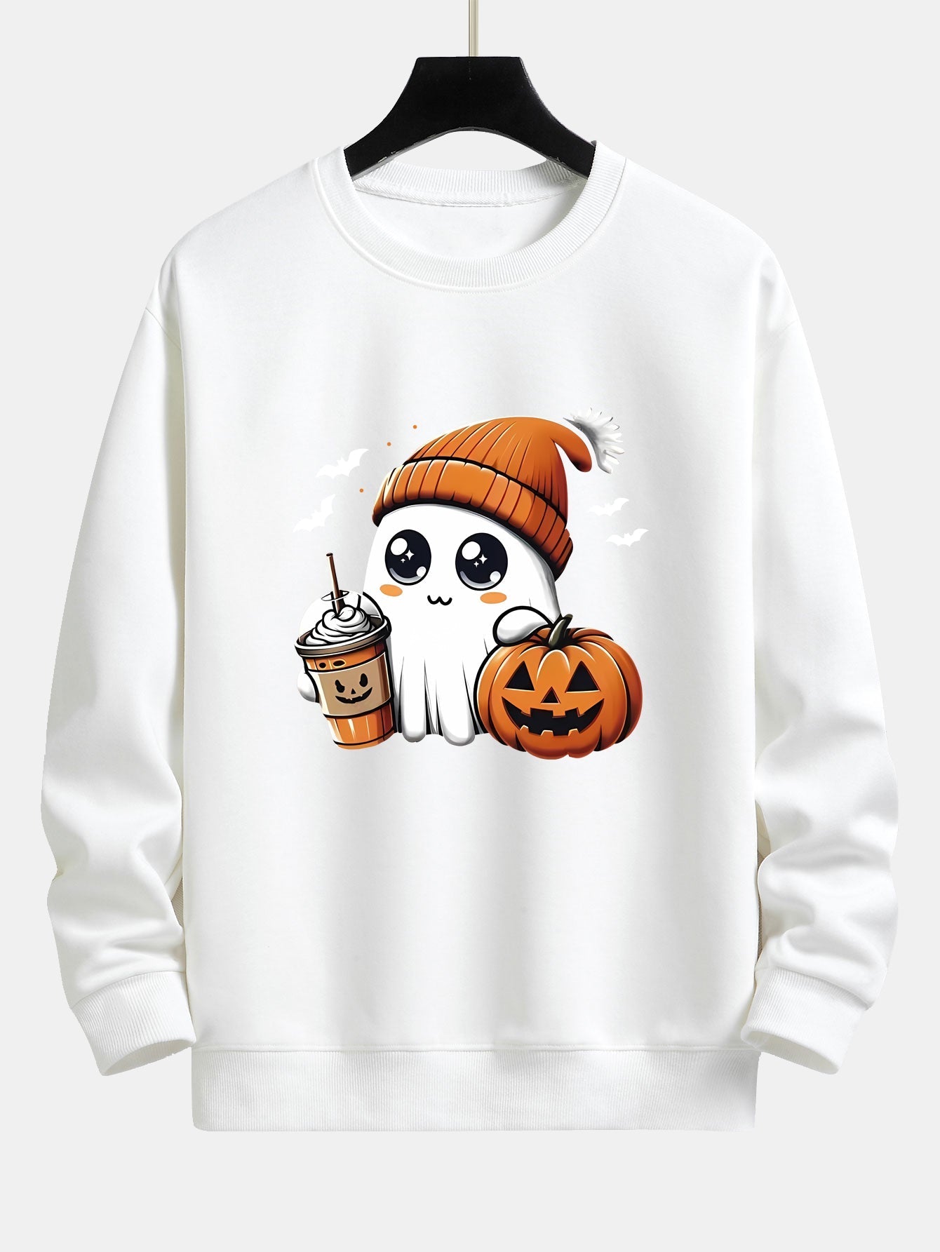 Carmelo® | Halloween Ghost Coffee Pumpkin Print Relax Fit Sweatshirt