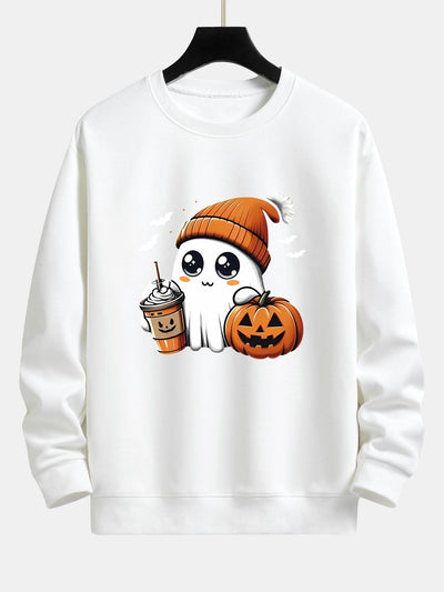 Carmelo® | Halloween Ghost Coffee Pumpkin Print Relax Fit Sweatshirt
