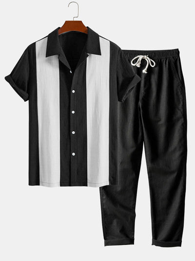 Jordán® | Linen Look Patchwork Bowling Shirt & Straight Leg Linen Pants