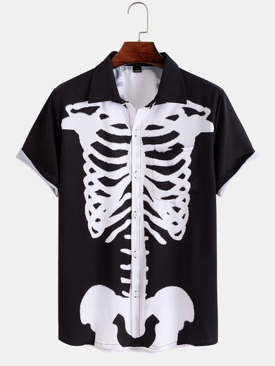 Artie® | Skeleton Print Button Up Shirt