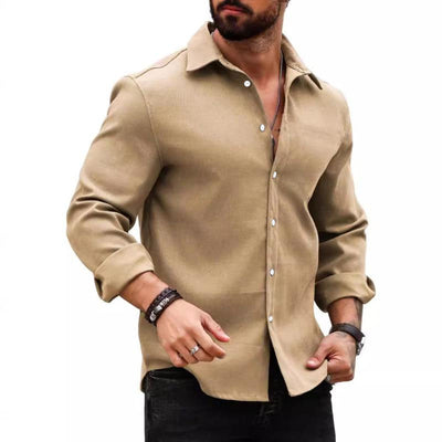 Men's Casal Cotn Blend Lapel SliFit Long Sleeve Shirt