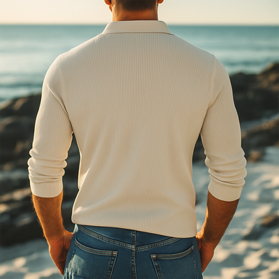 Jesus | Men'S Basic Striped Knitted Long Sleeve Polo Shirt