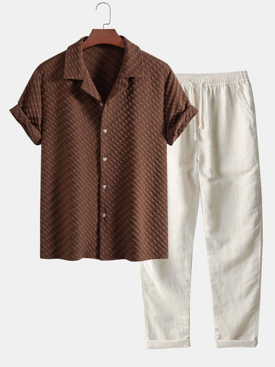 Aethelred® | Houndstooth Jacquard Cuban Shirt & Straight Leg Linen Pants