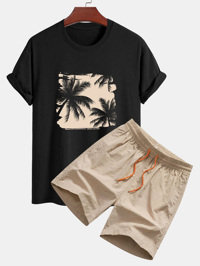 Chase® | Regular Fit Palm Trees Silhouette Print Cotton T-Shirt & Swim Shorts