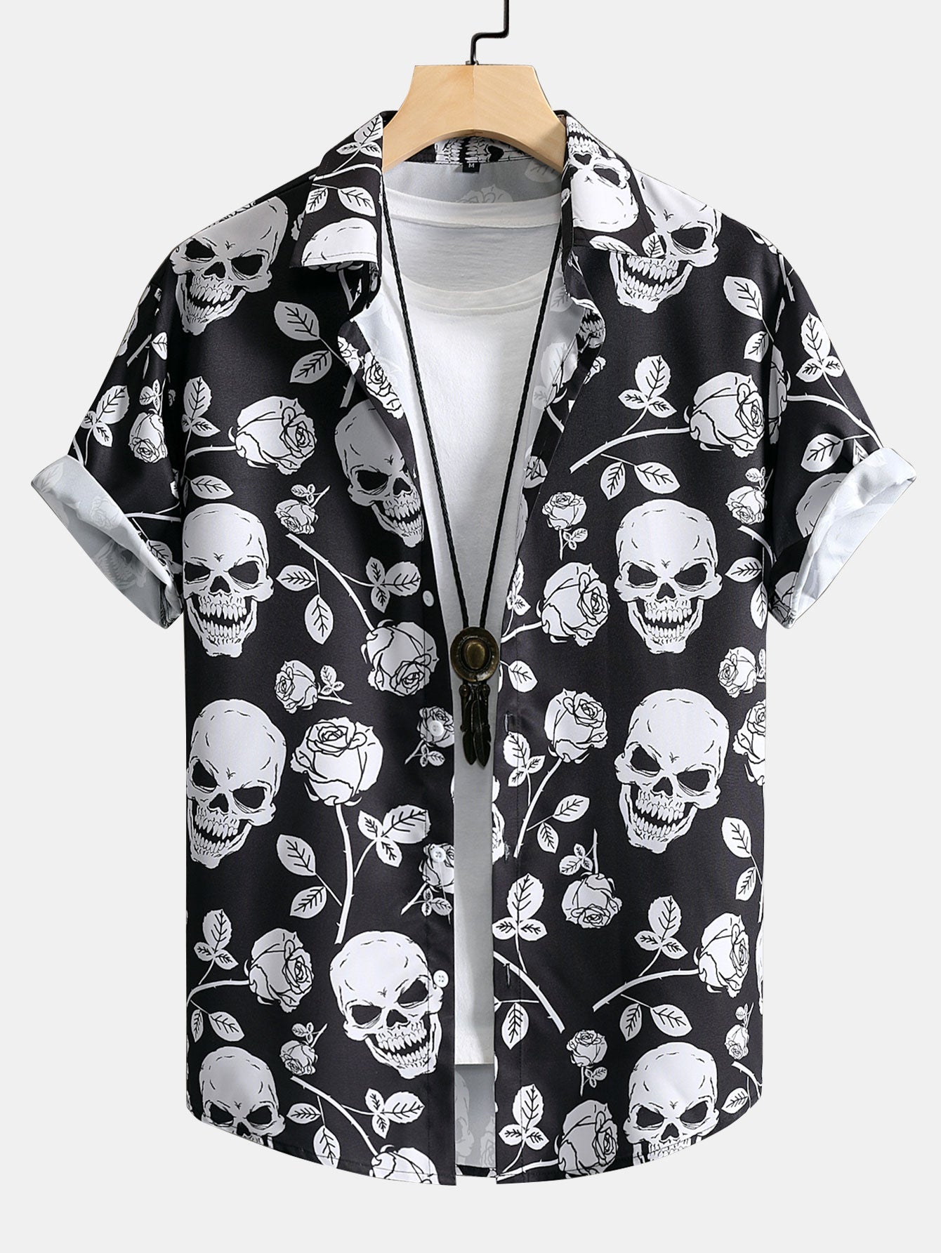 Apelio® | Skull Rose Print Button Up Shirt