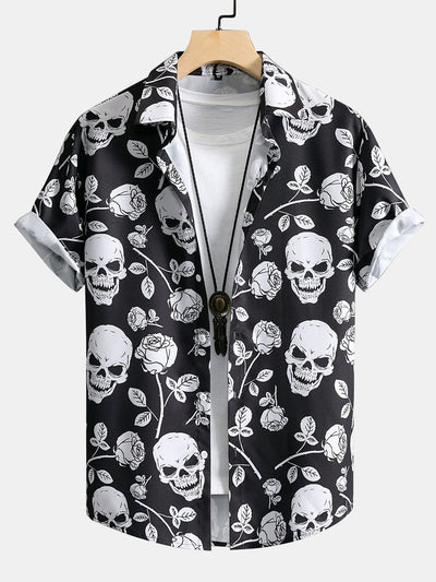 Apelio® | Skull Rose Print Button Up Shirt