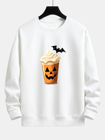 Celestino® | Halloween Pumpkin Drink Print Relax Fit Sweatshirt