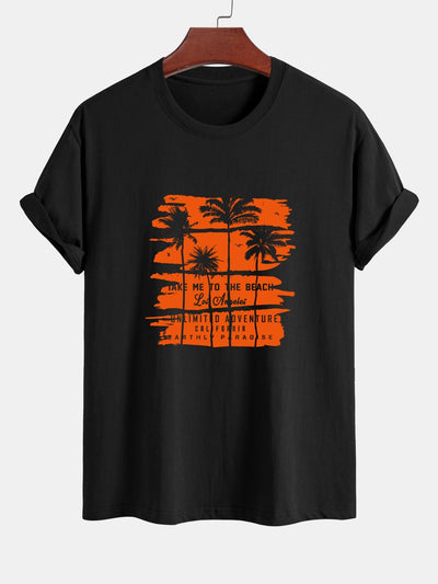 Dionisio® | Orange Palm Tree Silhouette Print Cotton T-Shirt