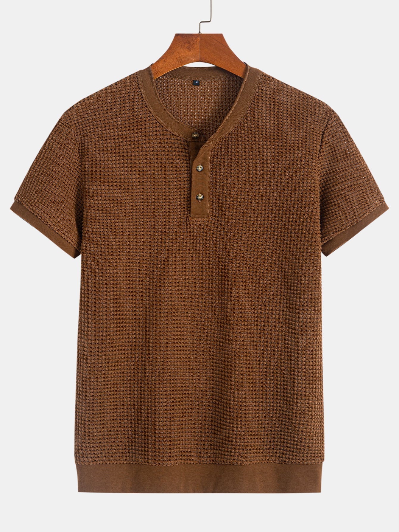 Eduardo® | Henley Neck Textured Ribbed Hem T-Shirt