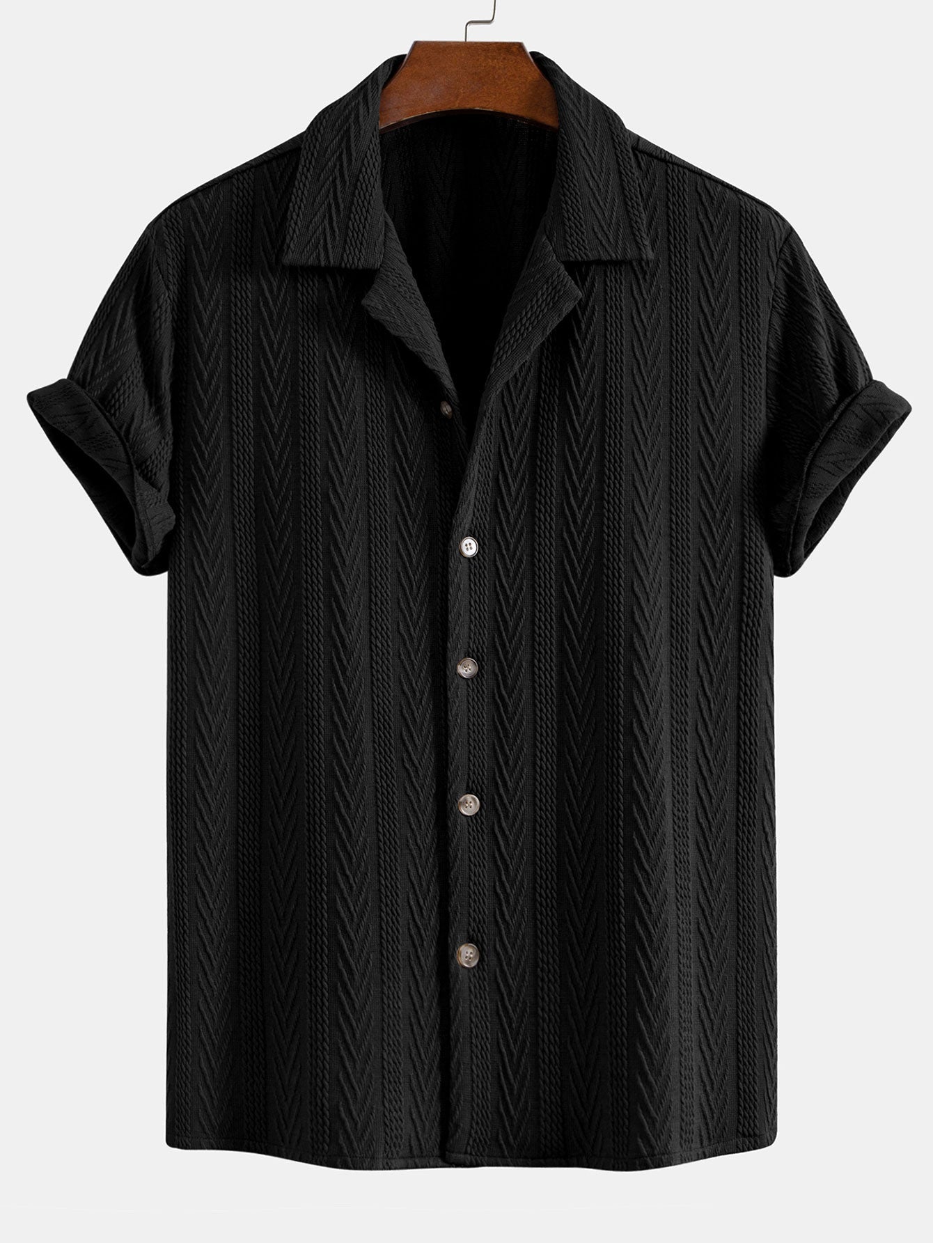 Benito® | Texture Jacquard Cuban Shirt & Wrinkle Textured Straight Leg Pants