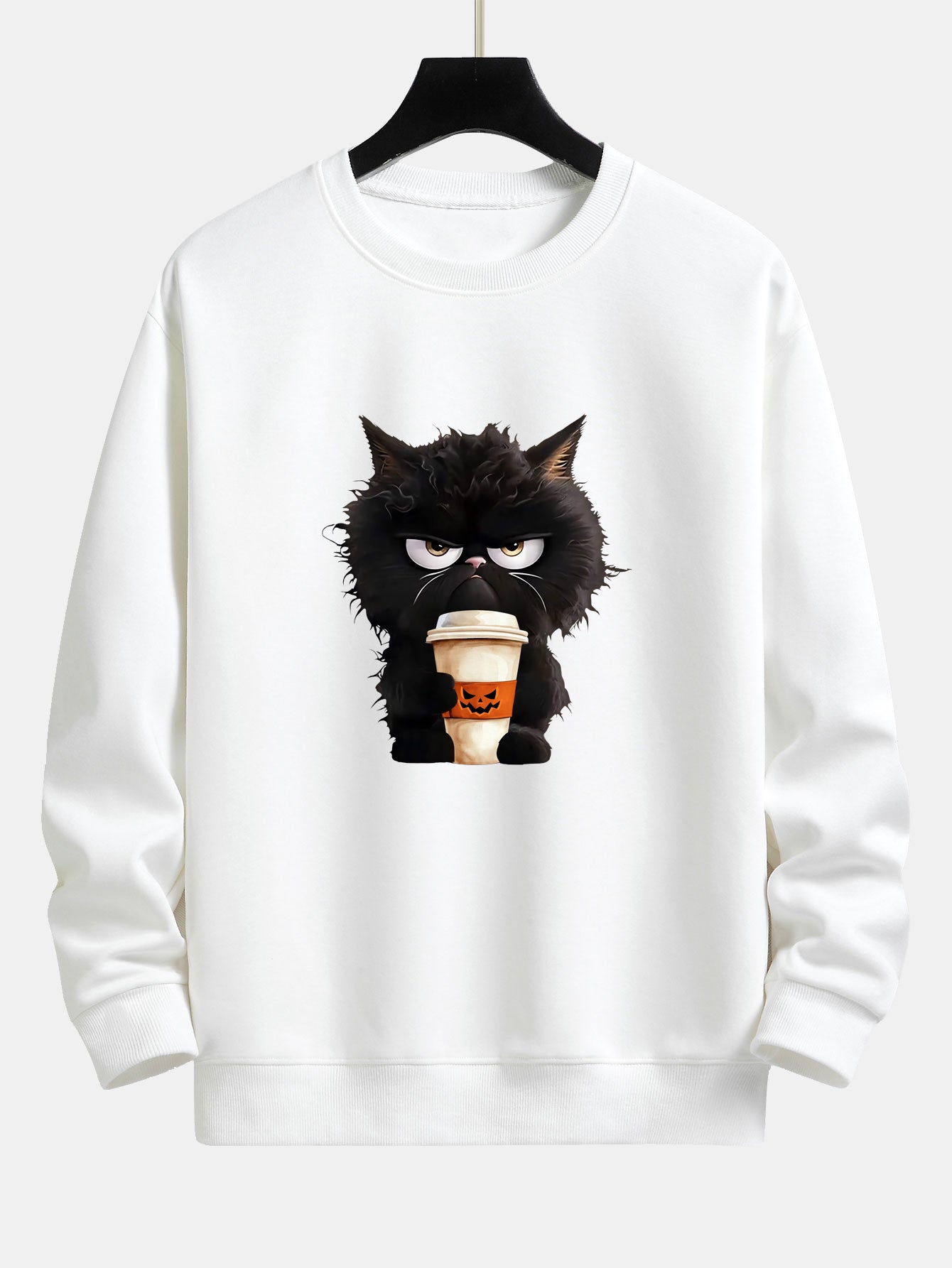 Camilo® | Black Cat Halloween Coffee Print Relax Fit Sweatshirt
