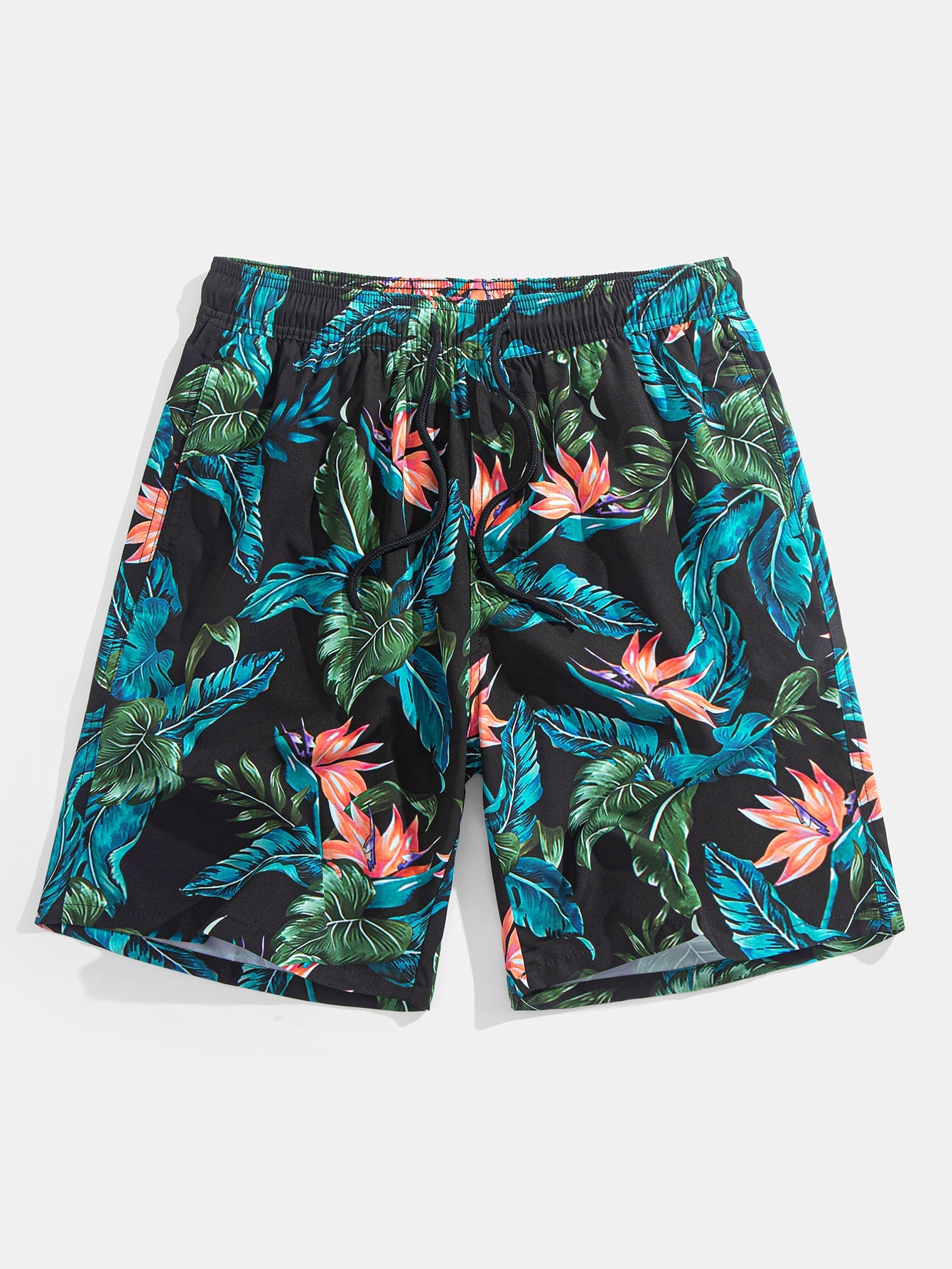 Layton® | Tropical Plants Print Button Up Shirt & Drawstring Swim Shorts