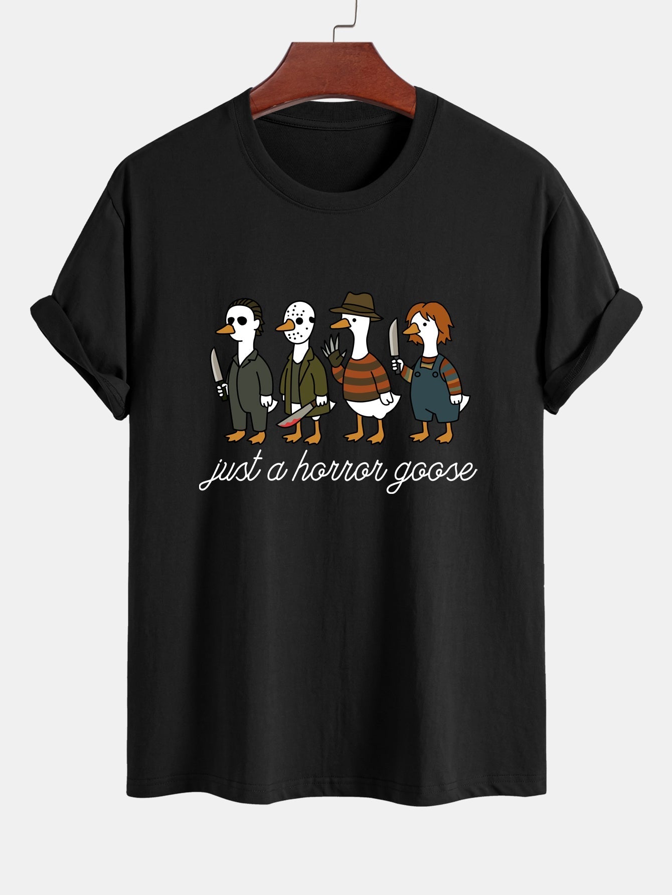 Jaber® | Regular Fit Halloween Horror Goose Print Cotton T-Shirt