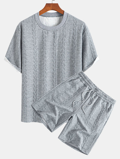 Heraclio® | Relax Fit Mid-Length Sleeve Twist Jacquard T-Shirt & Shorts