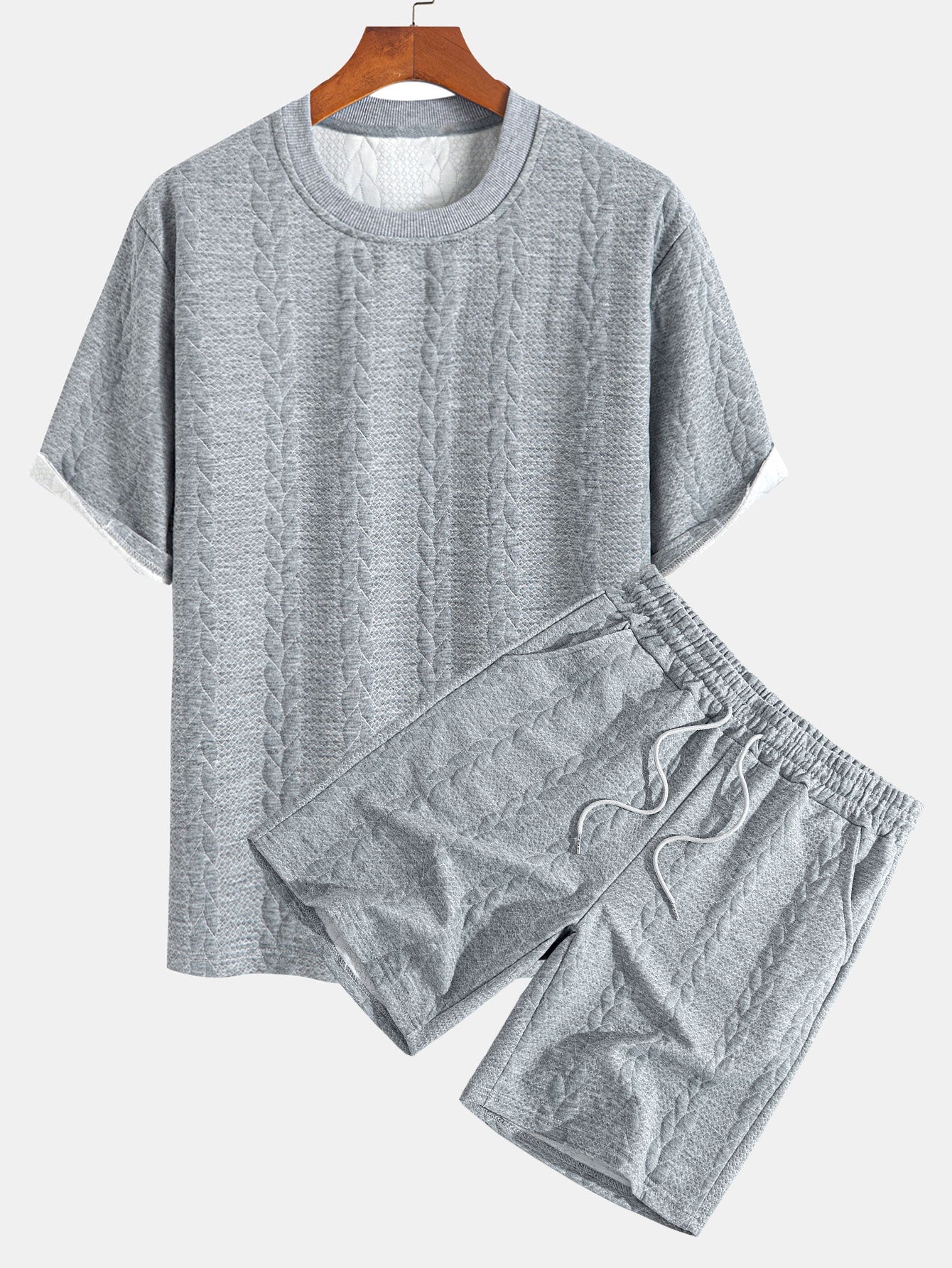 Cyrus® | Relax Fit Mid-Length Sleeve Twist Jacquard T-Shirt & Shorts