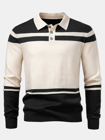 Alonso® | Long Sleeve Color Block Knit Polo Shirt