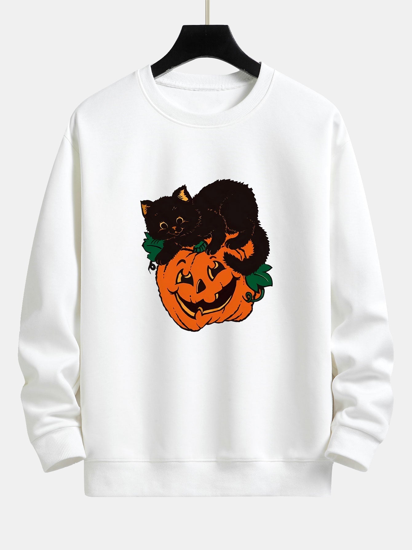 Benicio® | Pumpkin Black Cat Print Relax Fit Sweatshirt
