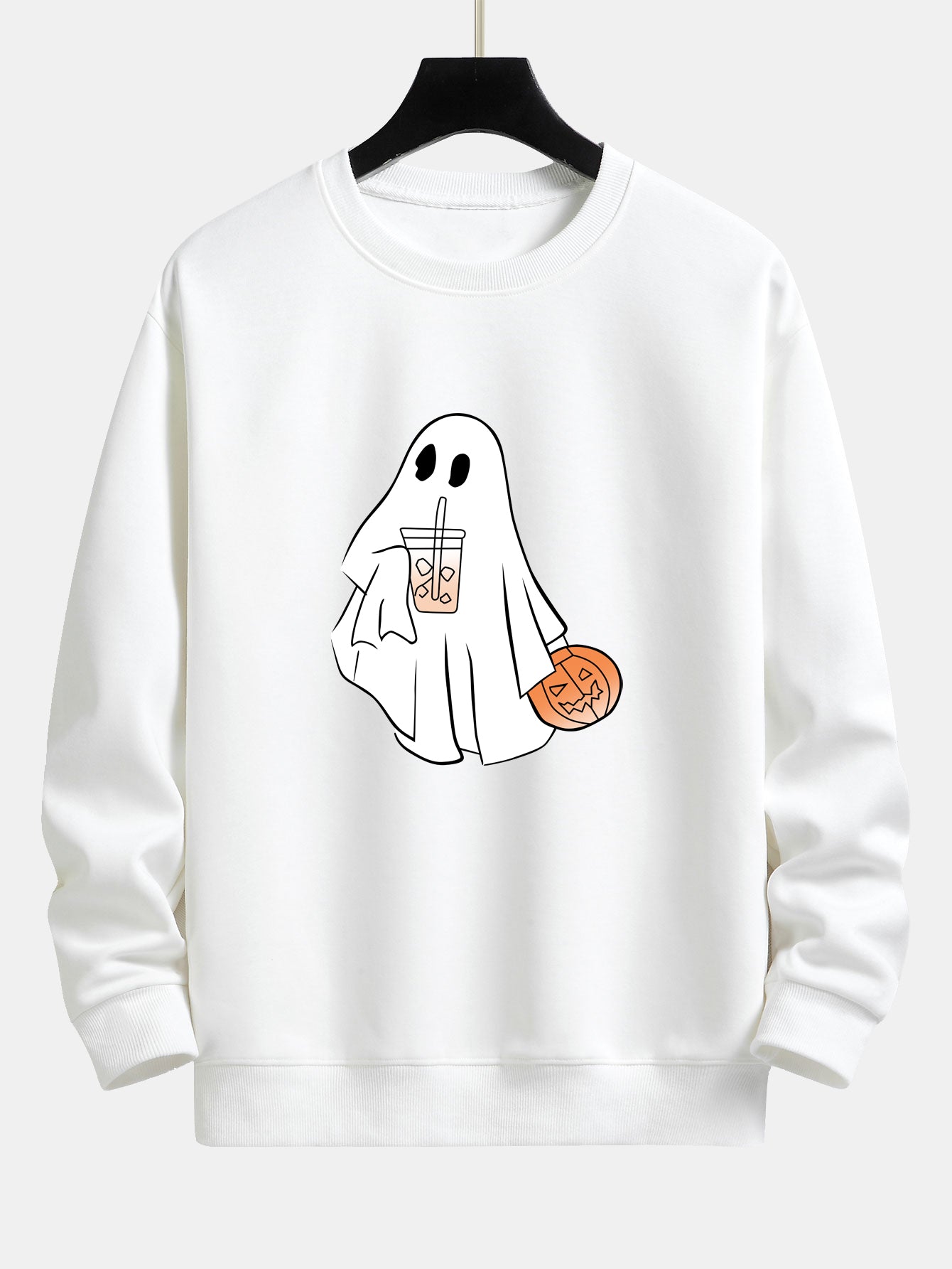Bruno® | Halloween Ghost Drinking Coffee Pumpkin Print Relax Fit Sweatshirt
