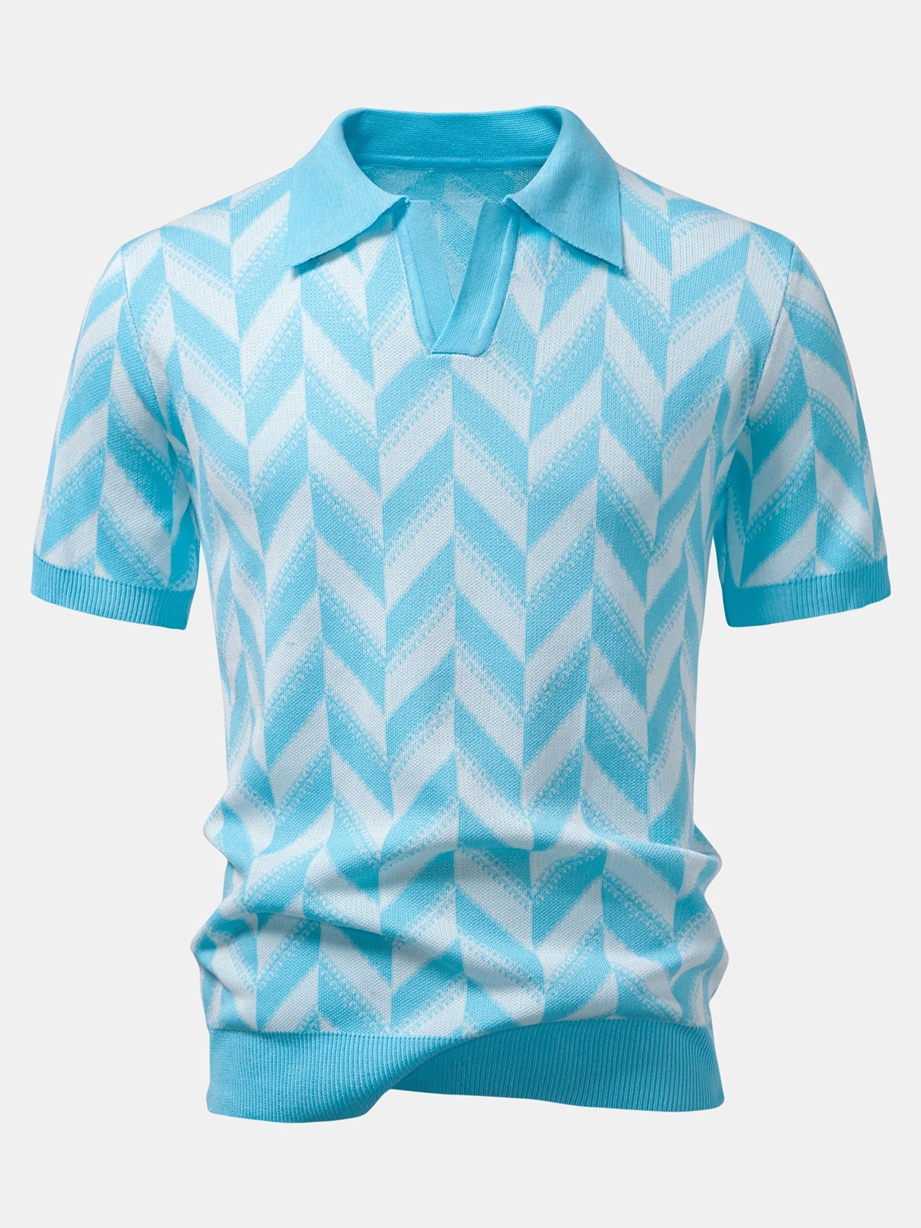 Ethan | Geometric Knitted V Neck Polo Shirt
