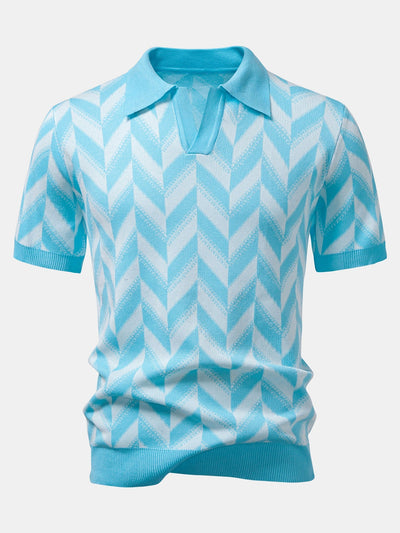 Ethan | Geometric Knitted V Neck Polo Shirt