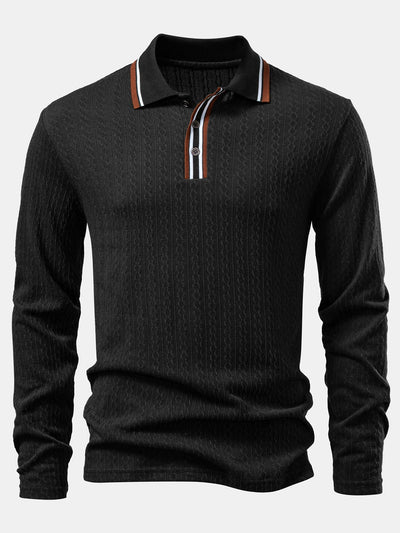 Jacob | Long Sleeve Twist Jacquard Polo Shirt