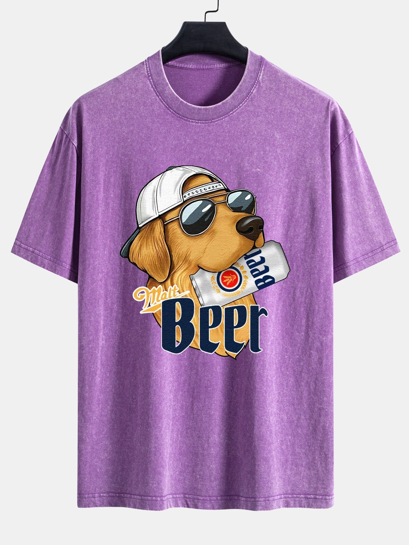 Jano® | Beer Dog Print Washed Distressed Drop Shoulder T-Shirt