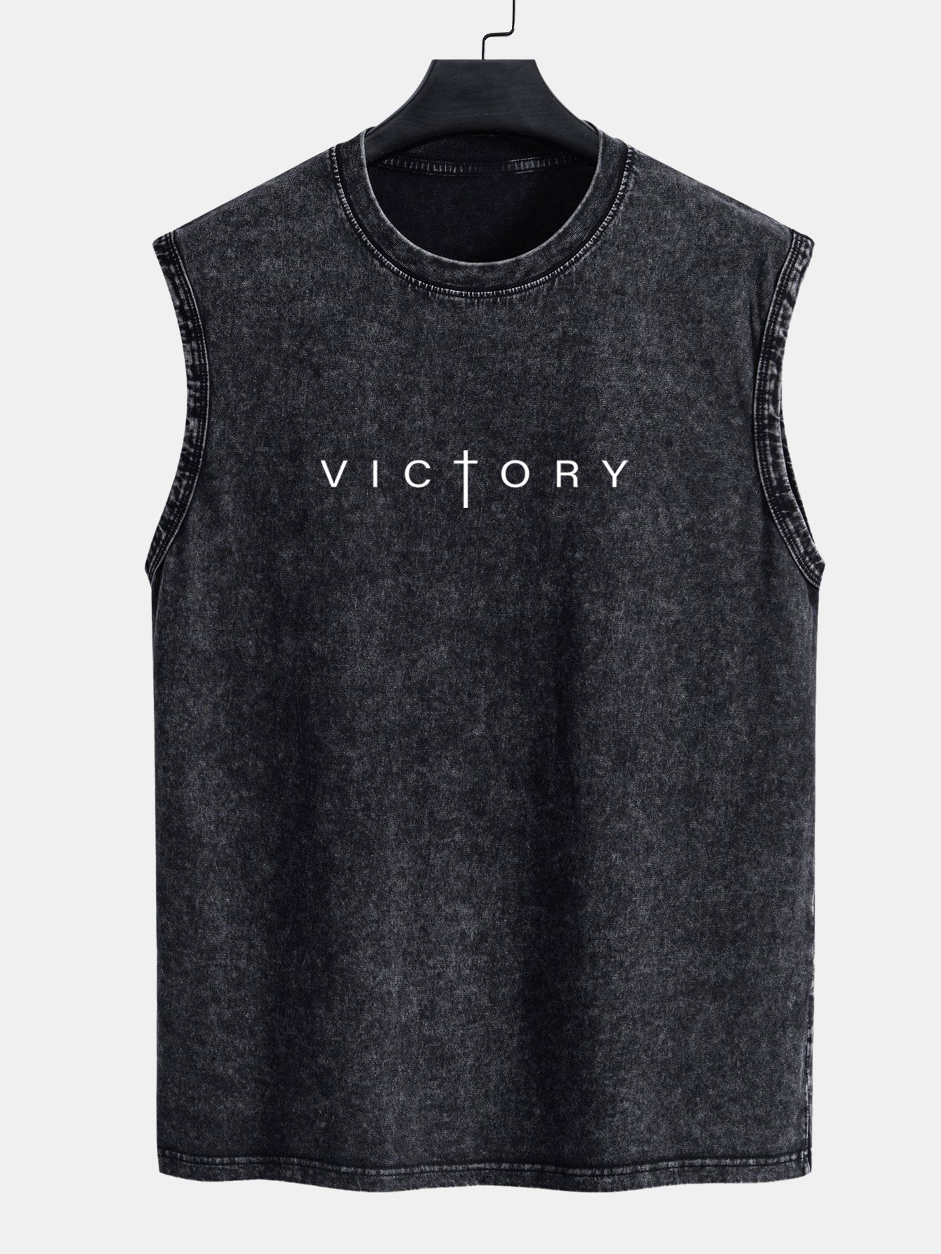 Andrew® | Victory Slogan Print Washed Distressed Tank Top