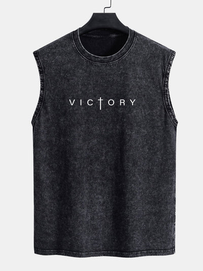 Andrew® | Victory Slogan Print Washed Distressed Tank Top