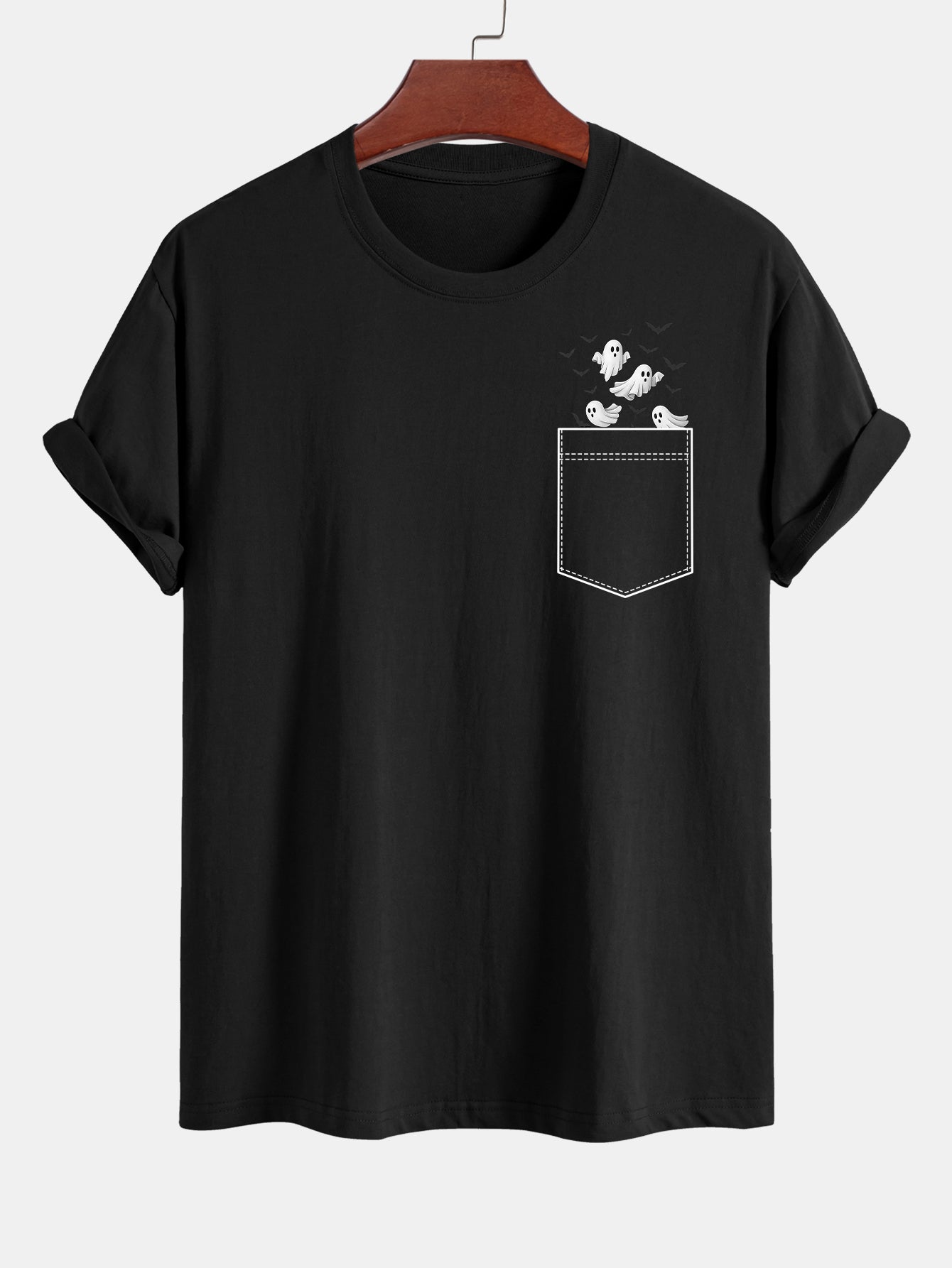Barnaby® | Regular Fit Pocket Bat Ghost Print Cotton T-Shirt