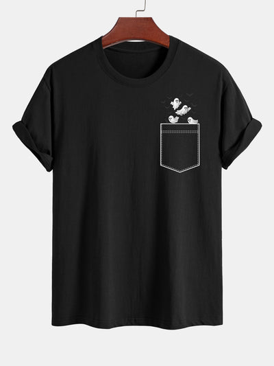 Barnaby® | Regular Fit Pocket Bat Ghost Print Cotton T-Shirt