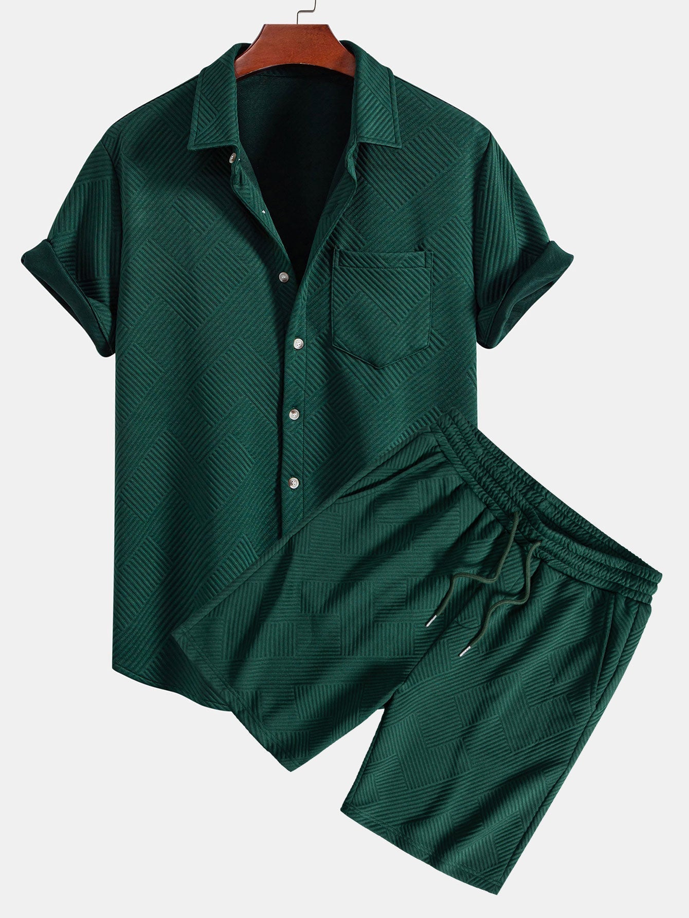 Eleuterio® | Stripe Jacquard Button Up Shirt & Shorts