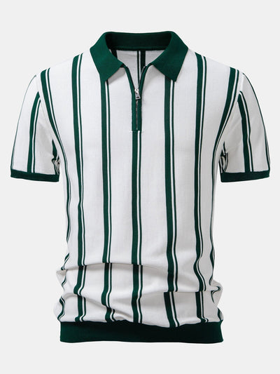 James | Striped Zip Up Knit Polo
