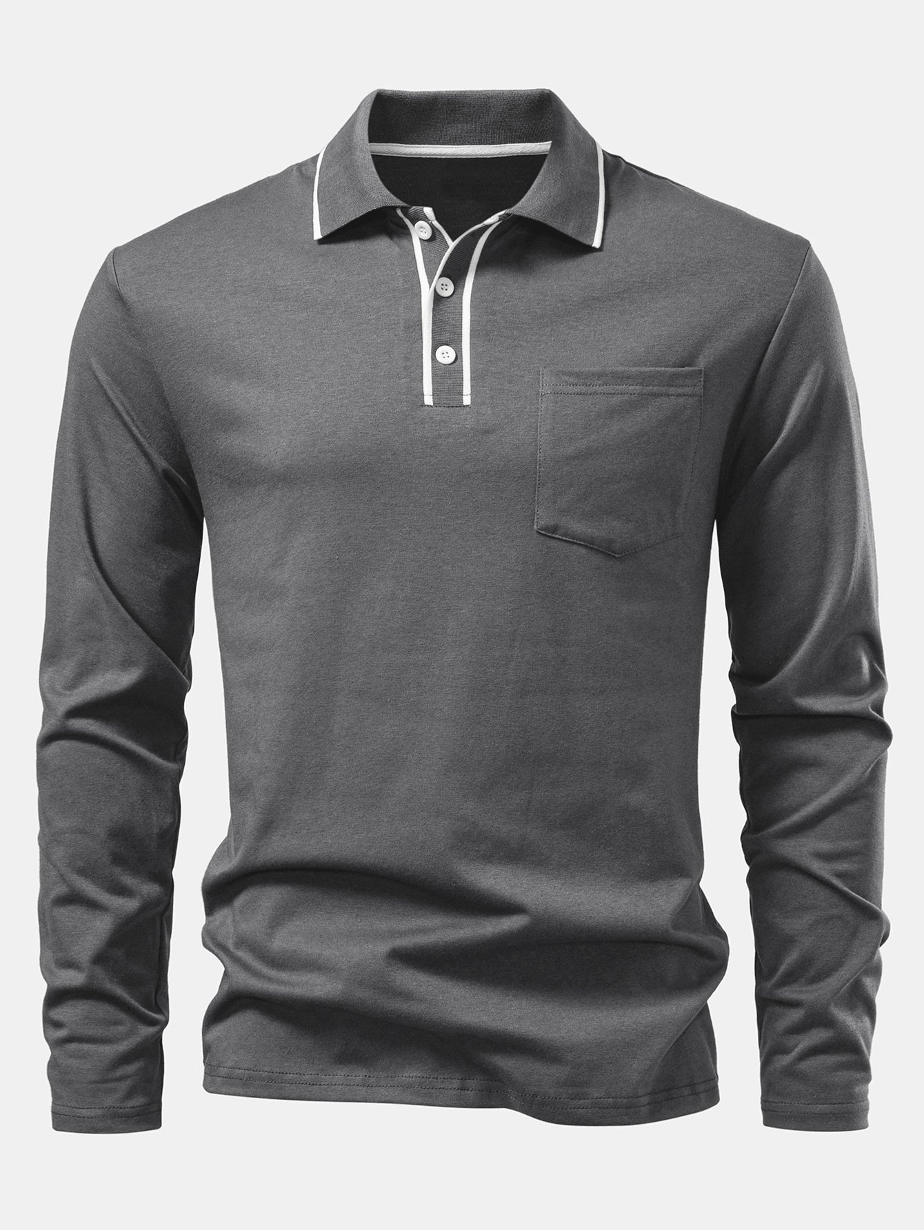 Mason | Long Sleeved Contrast Polo Shirt With Pocket