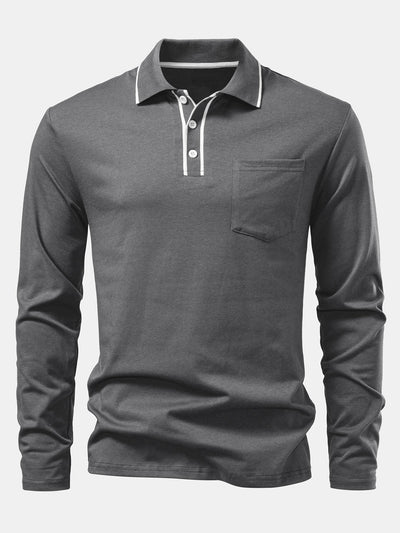 Lucio® | Long Sleeved Contrast Polo Shirt With Pocket