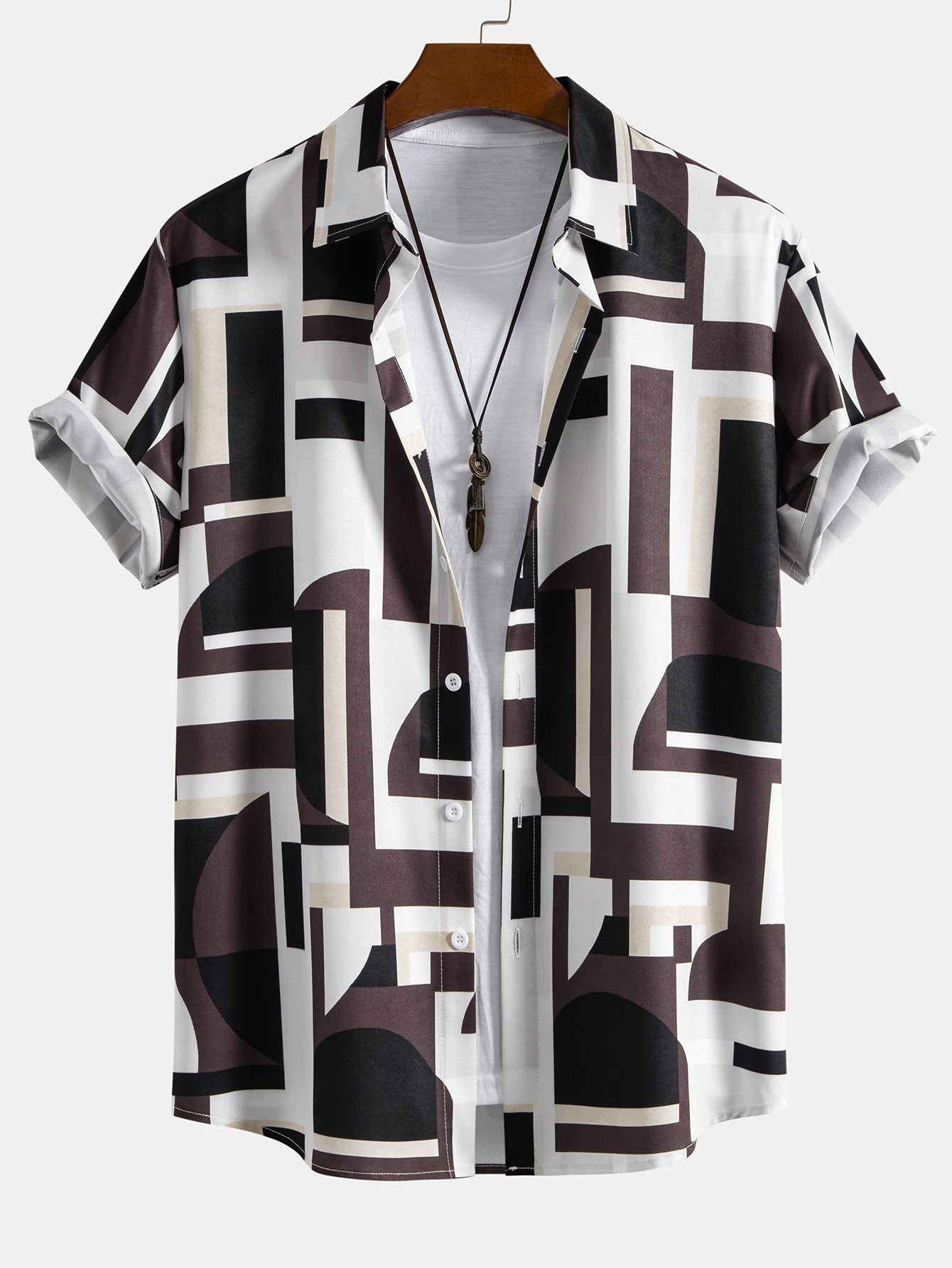 Arsenio® | Geometry Colorblock Print Button Up Shirt