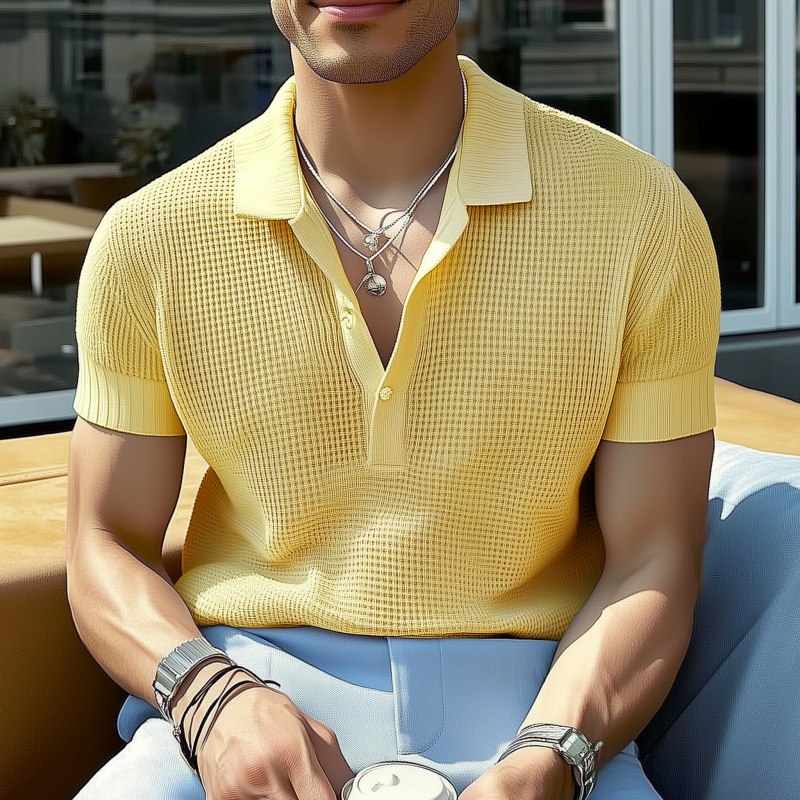 Santiago | Men'S Casual Solid Color Breathable Lapel Loose Knitted Short-Sleeved Polo Shirt