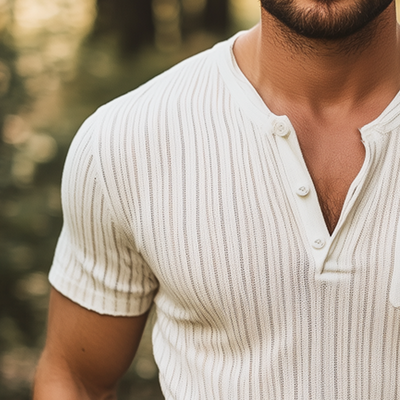 Matthew | Men'S Summer Basic Solid Color V-Neck Knitted Striped Short-Sleeved T-Shirt