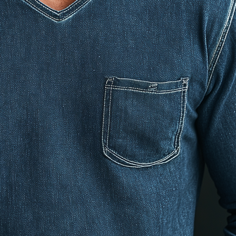 Sergio | Men'S Simple Faux Denim Long Sleeve T-Shirt