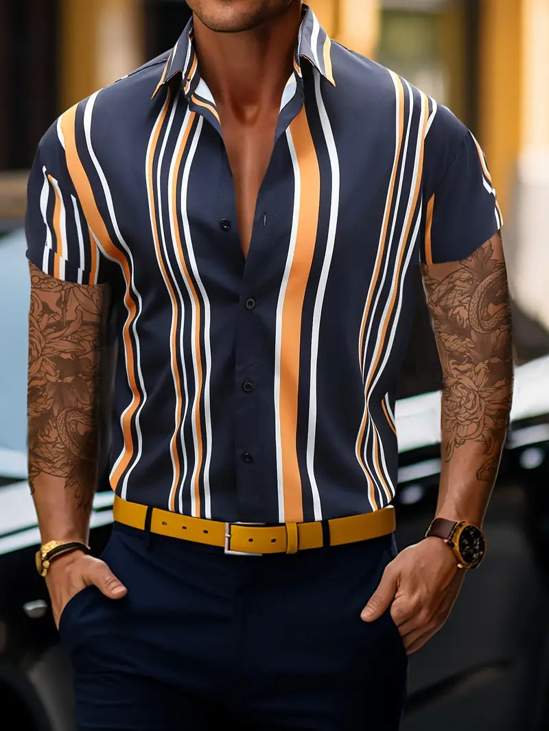 Lori® | Striped Short Sleeve Button For Men