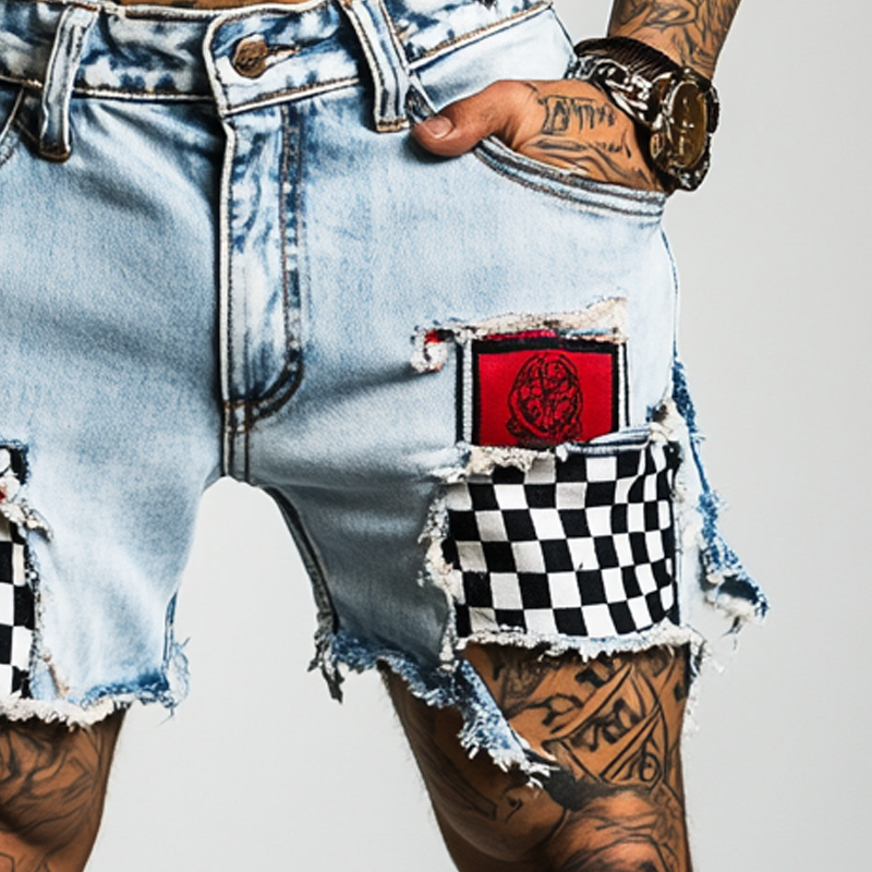 Men's Ripped Check DeniShorts