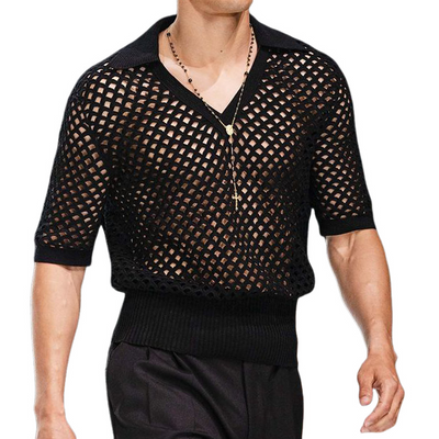 Darin | Men'S Spring And Summer Fashion Hollow Sexy Knitted Short-Sleeved Polo Shirt