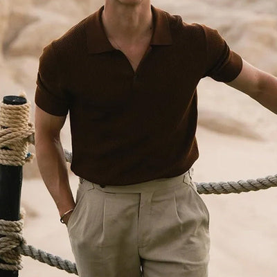 Shawn | Men'S Summer Business Brown Knitted Polo Neck Short Sleeve T-Shirt