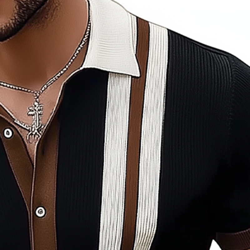 Christian | Men'S Business Slim Fit Colorblock Knitted Button Short Sleeve Shirt