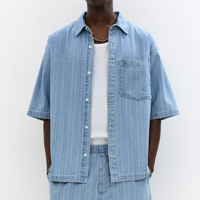 Jonathan | Men'S Summer Fashion Denim Jacquard Short Sleeve Shirt